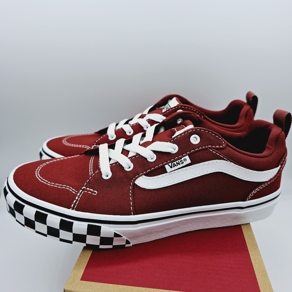 Vans Filmore Check Bumper Shoes in Dark Red & White NIB, Youth size 5 - Picture 1 of 14